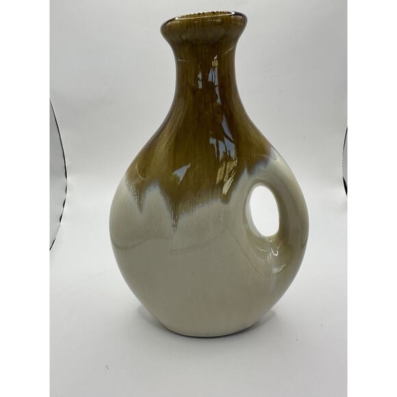 Vintage Mid Century Design Brown Drip Ceramic Vase with Handle 9.5 Inches - Picture 4 of 10
